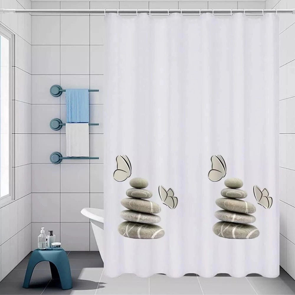 Trade Shop - Tenda Doccia Vasca Bagno Impermeabile Decorata Sassi Shabby Chic 240x200cm 87566 -