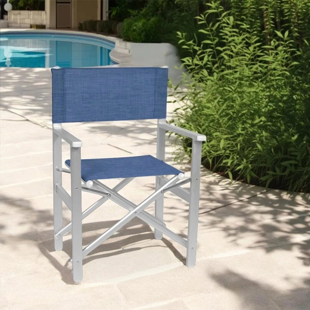 Sedia Regista Ketty in alluminio con seduta e schienale in textilene blu