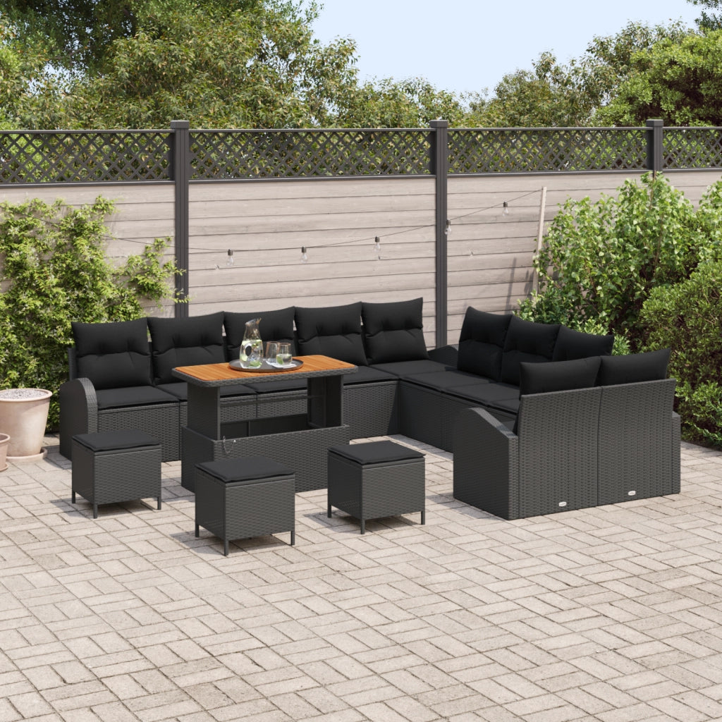 Set di divani da giardino  14 pezzi con cuscini neri in polyrattan