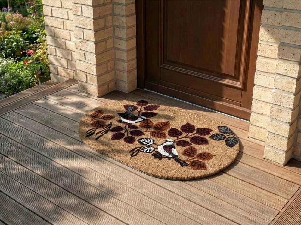 Zerbino Fibra di cocco naturale Retro in PVC Antiscivolo 50 x 80 cm Motivo a uccelli Decorazione moderna per interni ed esterni