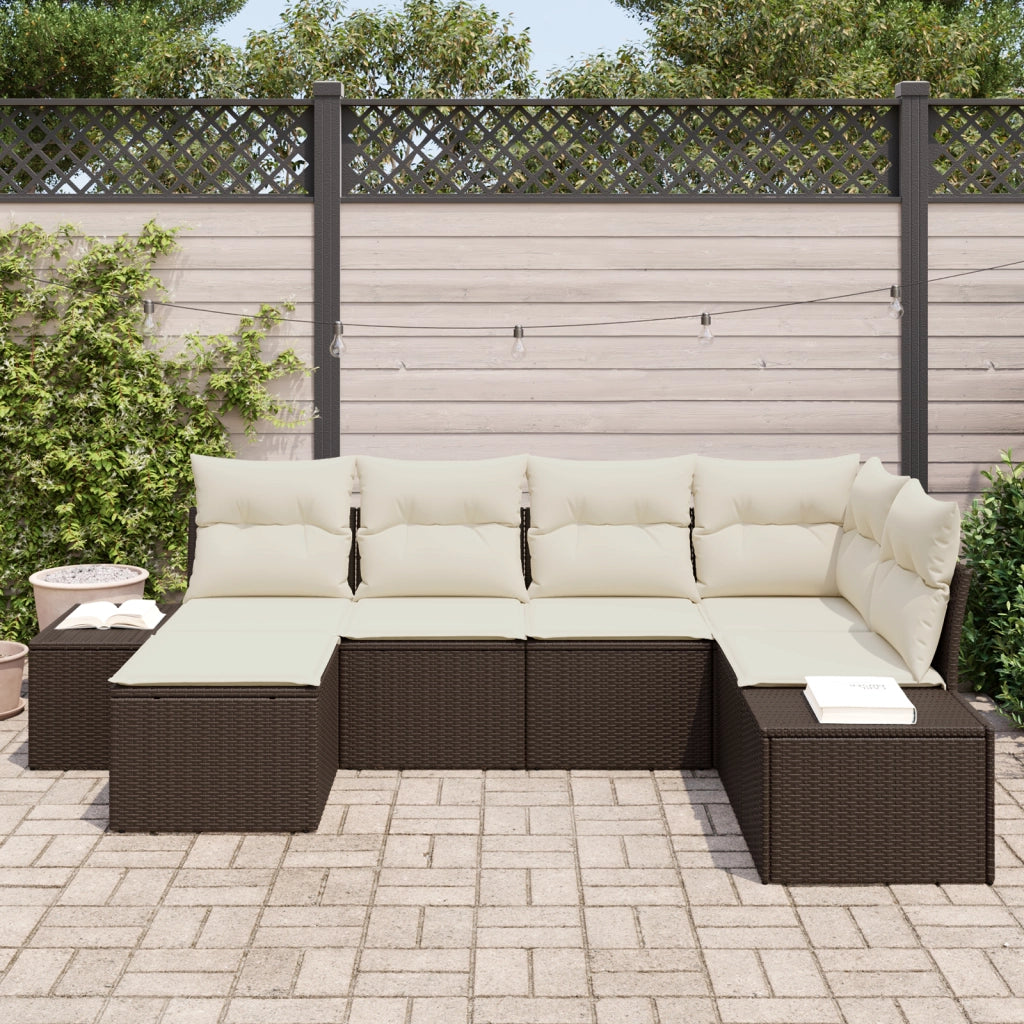 Set Divani Giardino 6 Pezzi con Cuscini Marrone Polyrattan
