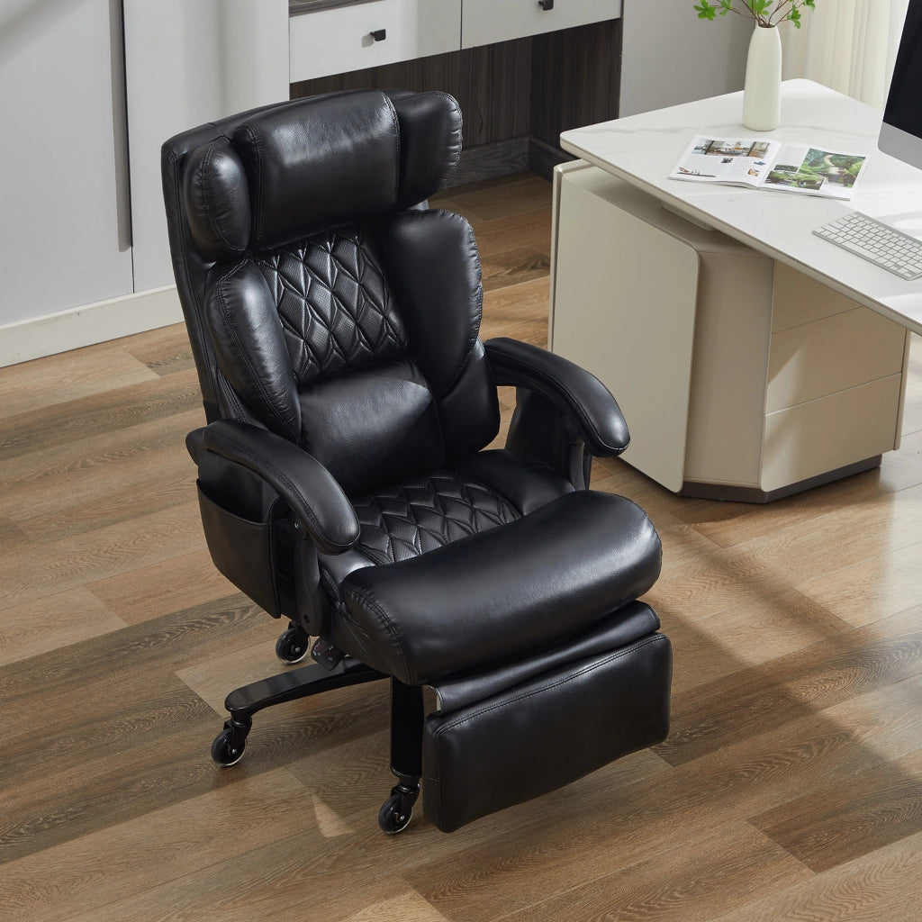 Sedia da Ufficio Ergonomica con Massaggio e Riscaldamento ¨C MINIMAL ¨C Ecopelle Nera, Poggiapiedi, Schienale Regolabile