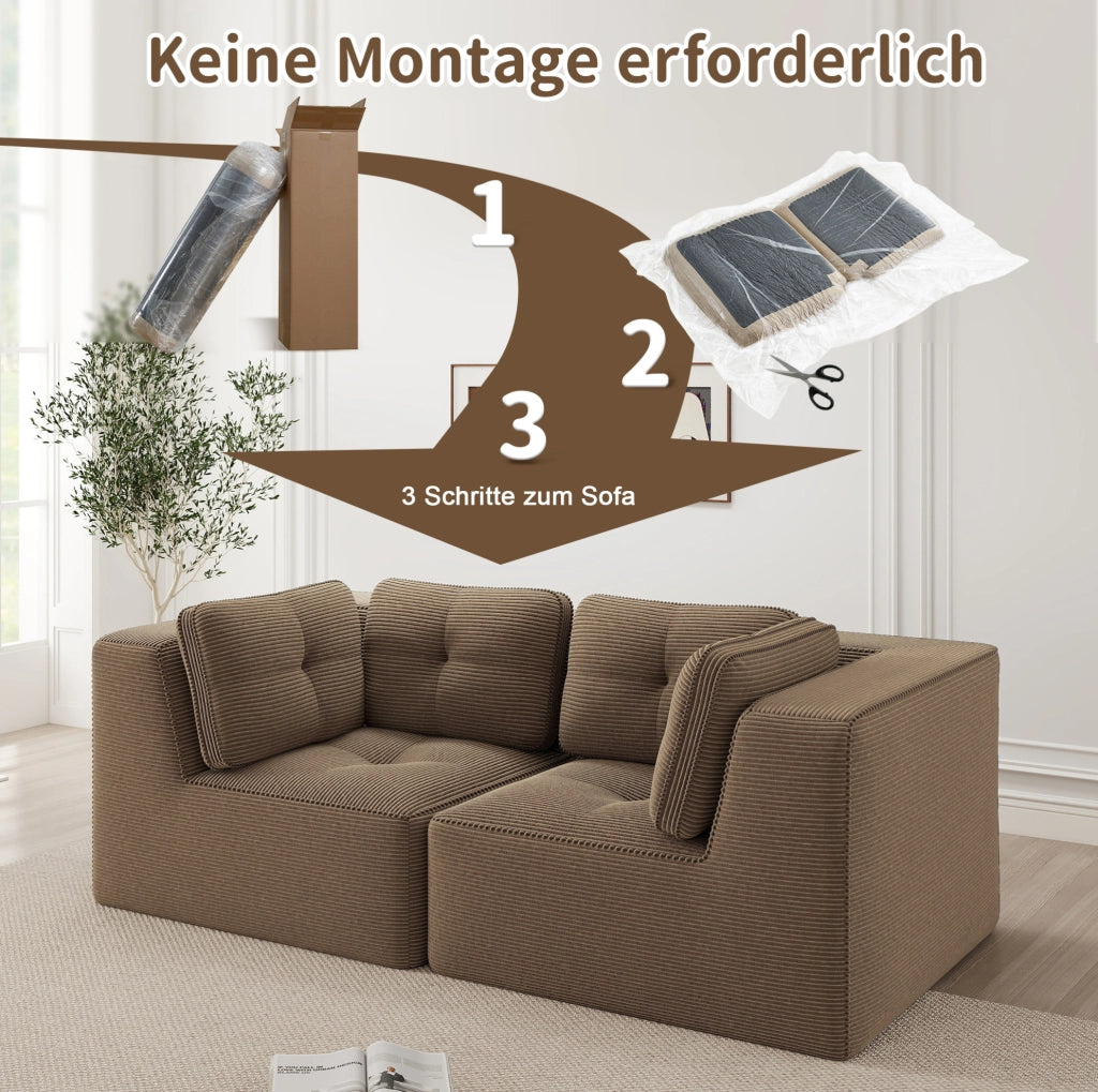 Divano angolare modulare in corduroy marrone