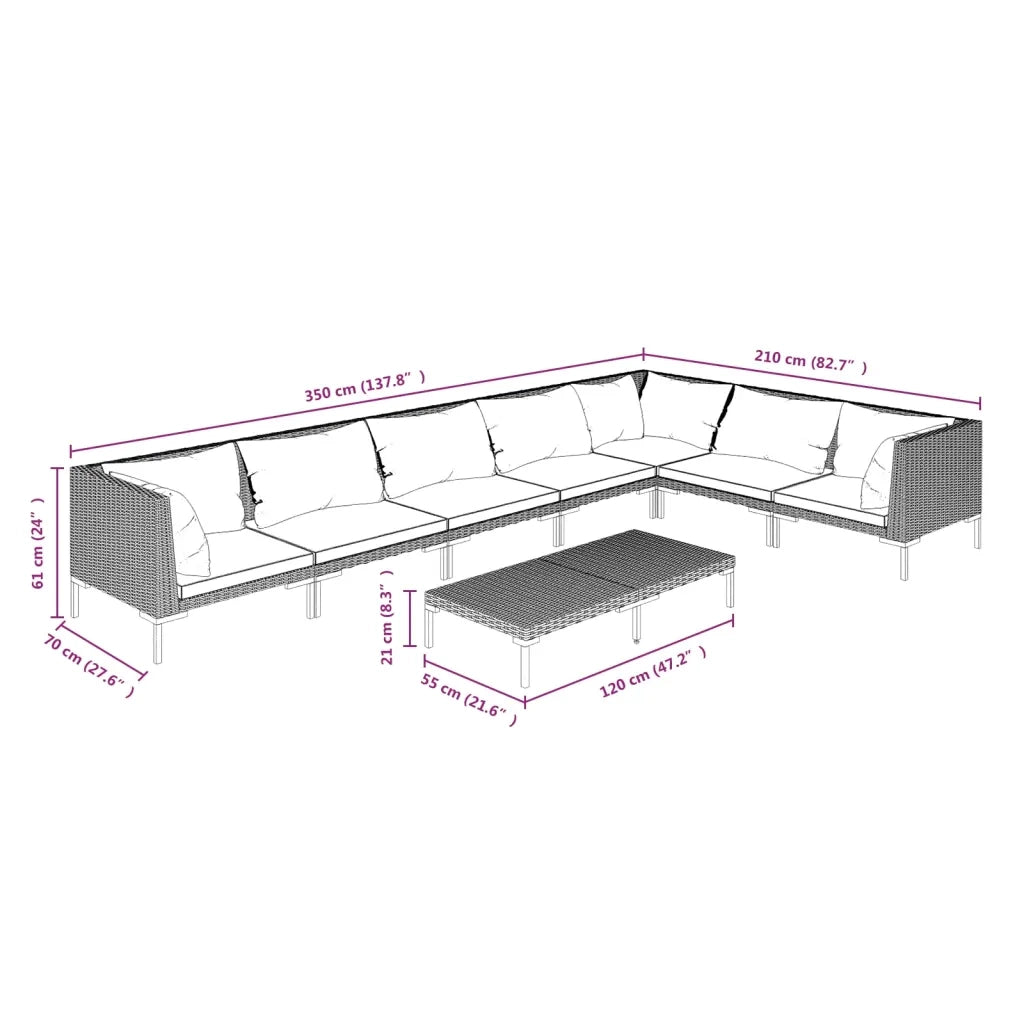 Divani da Giardino 8 pz con Cuscini in Polyrattan Grigio Scuro 3099845