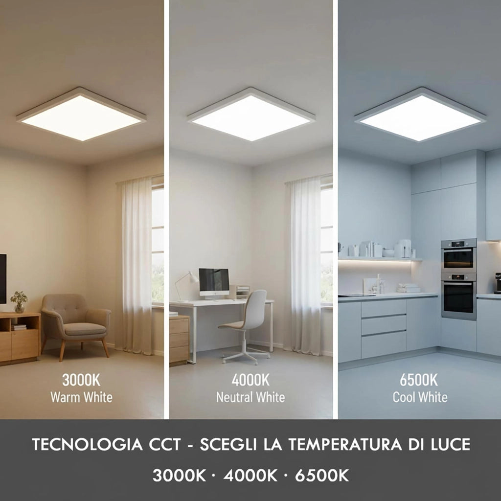 Plafoniera quadrata sottile design moderno LED 45W CCT IP40 lampada slim soffitto luce bagno cucina ufficio 45cm