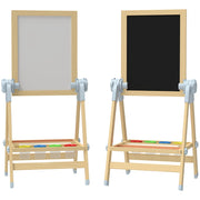 Cavalletto per Bambini Doppia Lavagna per Gesso e Pennarelli Lavagnetta Magnetica e Rotolo di Carta Legno