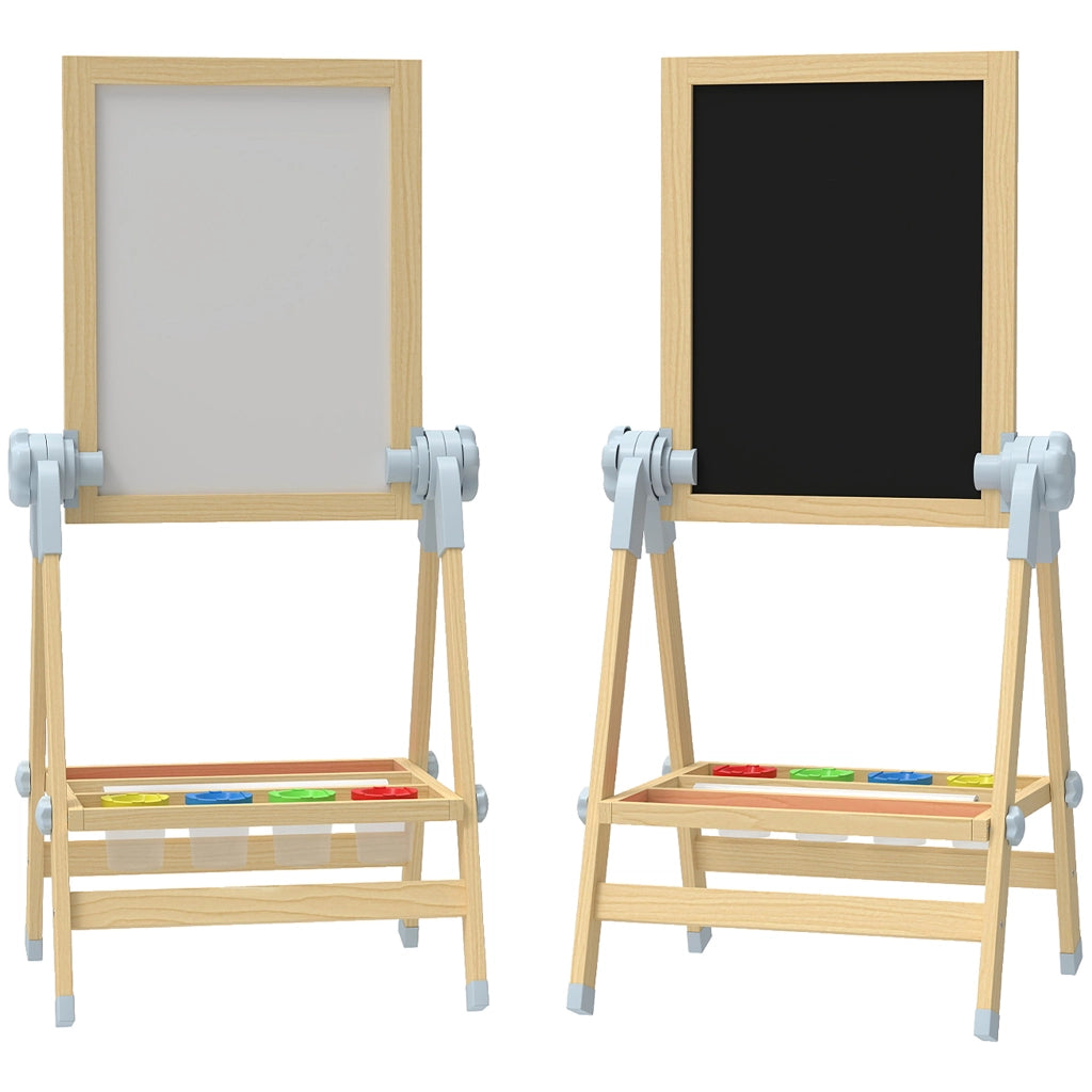 Cavalletto per Bambini Doppia Lavagna per Gesso e Pennarelli Lavagnetta Magnetica e Rotolo di Carta Legno