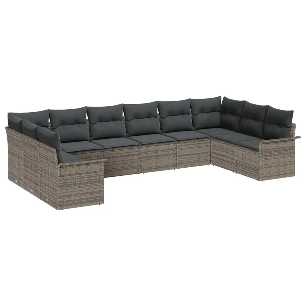 Set Divano da Giardino con cuscino 10 pcs Grigio polyrattan
