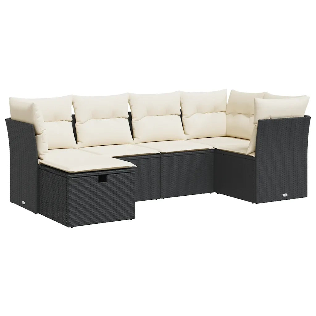 Set Divano da Giardino 6 pz con Cuscini Nero in Polyrattan