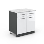 Mobiletto base per cucina Fame-Line Bianco lucido/Antracite 80 cm, PL Marmo Vicco