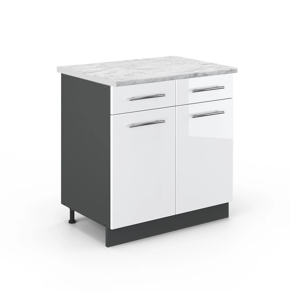 Mobiletto base per cucina Fame-Line Bianco lucido/Antracite 80 cm, PL Marmo Vicco