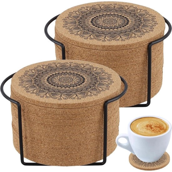 24 pezzi di supporti per tazze in coccio, 10 cm di diametro, 5 mm di spessore, con supporto in metallo, supporti per tazze in coccio riciclabili con disegno mandala per bar e caffetterie, bicchieri da cocktail.