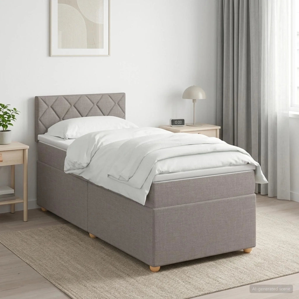 Letto box spring con materasso Tortora 90 x 190 cm Tessuto 3452321