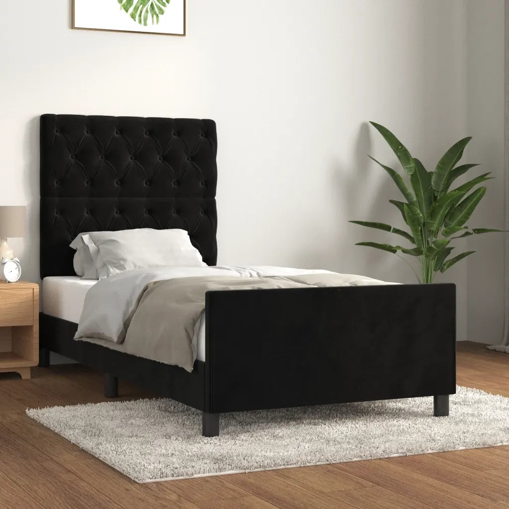 Letto singolo | Letto per adulti | Giroletto con Testiera Nero 80x200 cm in Velluto