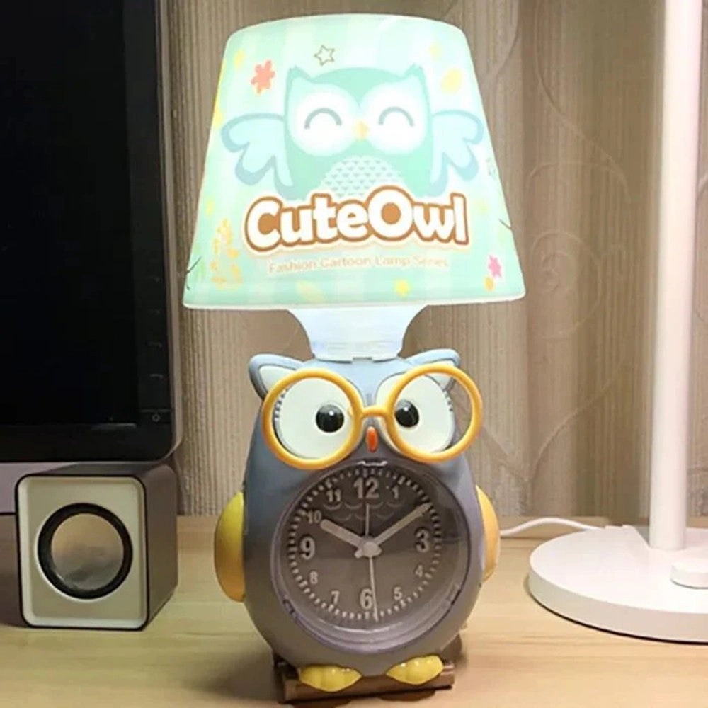 Trade Shop - Lampada Da Scrivania Con Orologio Integrato A Forma Di Gufo Stanza Bambini 13x26cm -