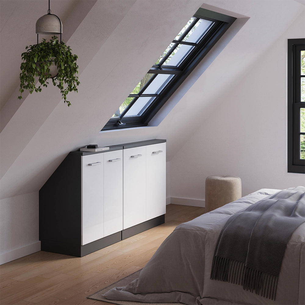 Set di mobili sottotetto Rion Bianco lucido/Antracite Set di 2 Vicco