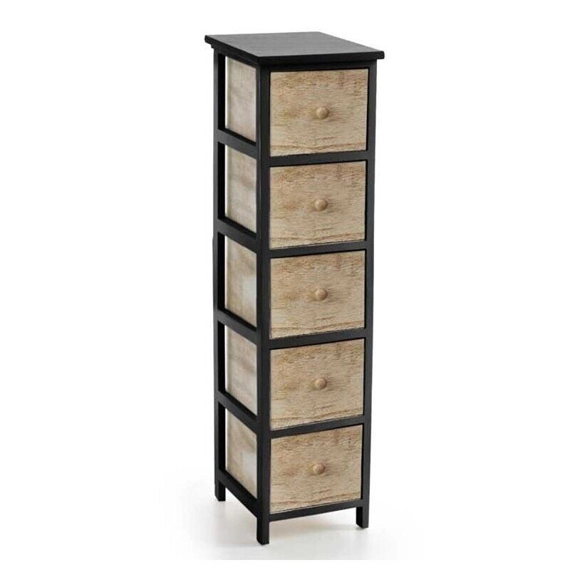 CASSETTIERA IN LEGNO NERO CON 5 CASSETTI IN COLORE NATURALE 26 X 32 X 98 CM