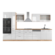 Vicco Cucina componibile Bianco lucido/oro power oak 350 cm con armadio alto, senza piano di lavoro