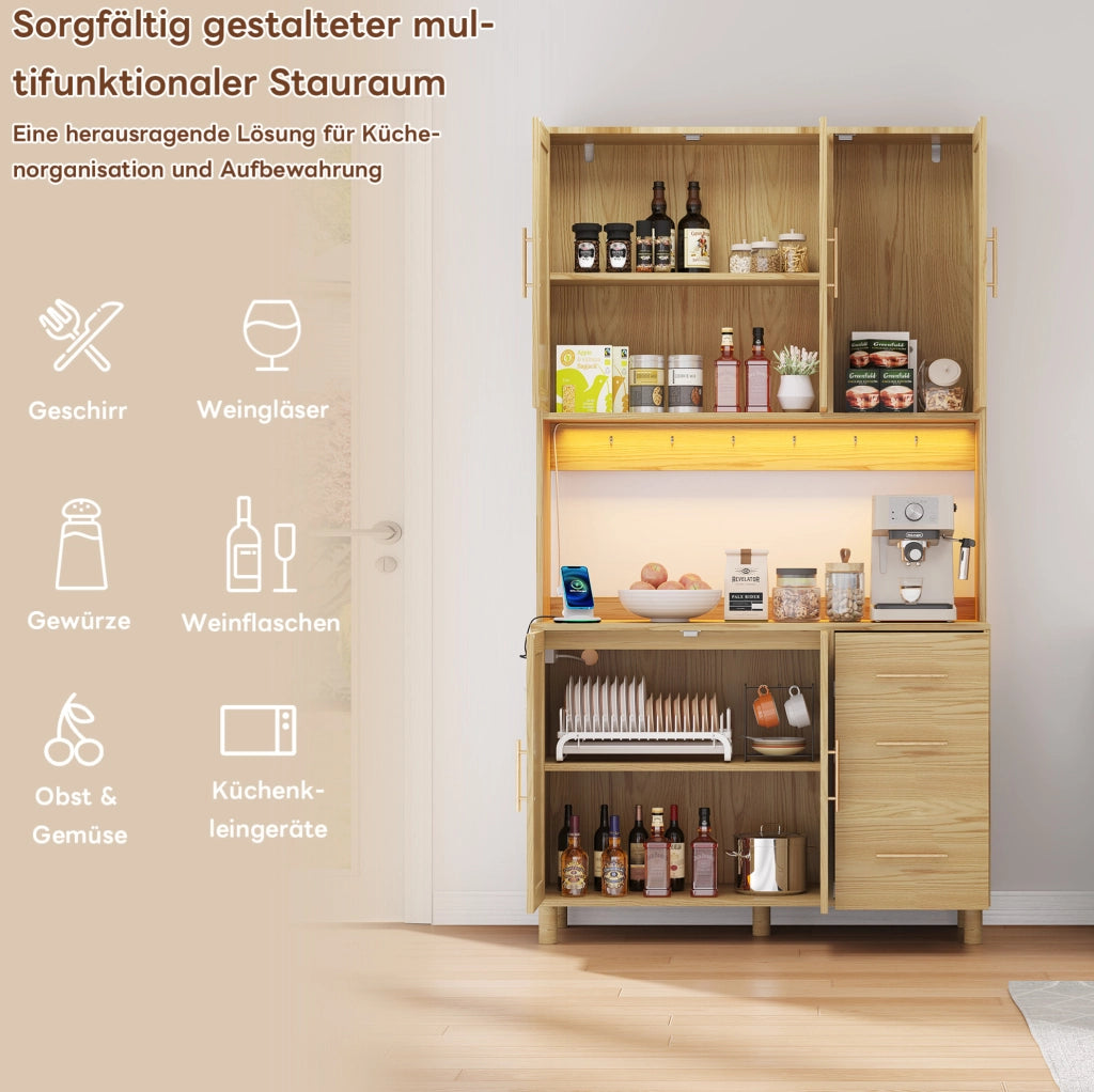Credenza da cucina con LED multicolore controllabile via app; 100x40x183 cm; MDF naturale