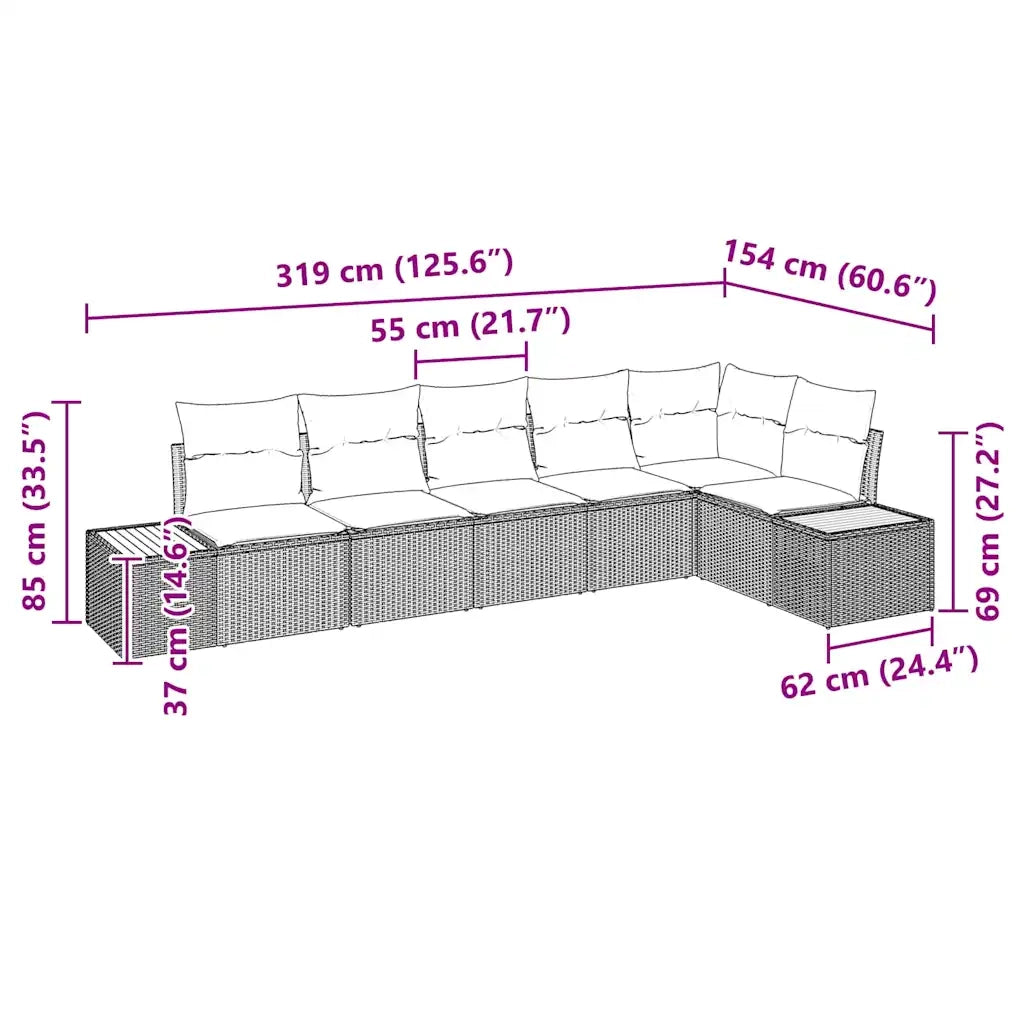 Set Divano da Giardino con cuscino 6 pcs Beige Poly Rattan 3348096