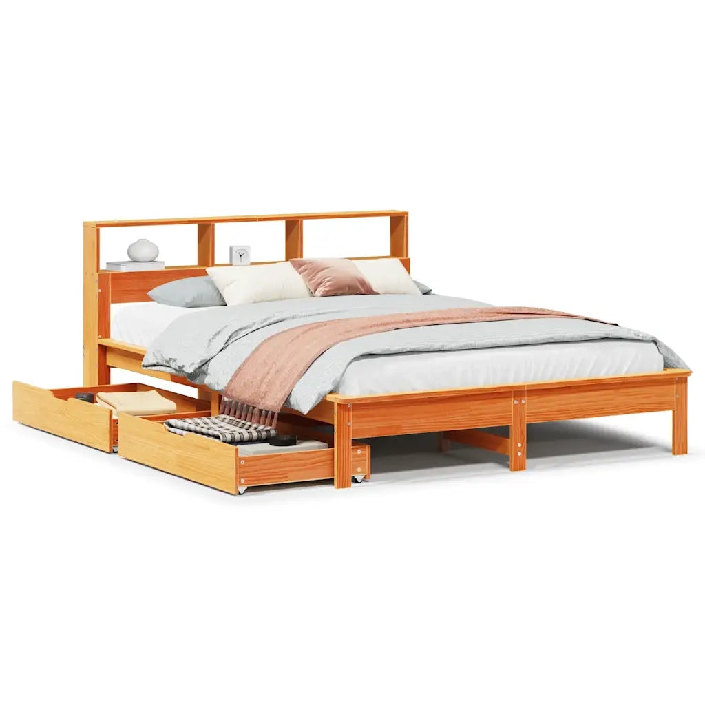 Letto Libreria senza Materasso Marrone Cera 150x200 cm in Pino