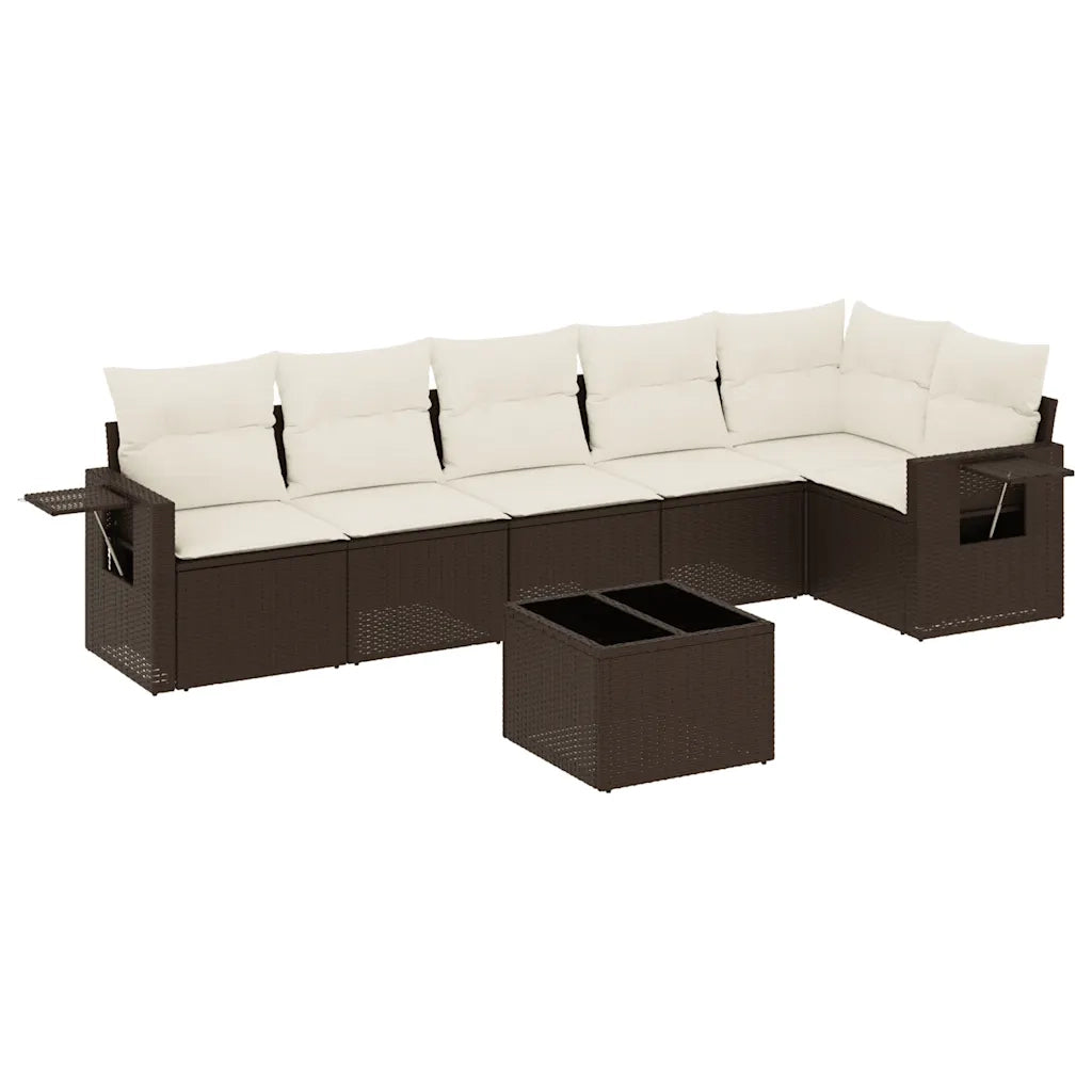 Set Divani da Giardino 7 pz con Cuscini Marrone in Polyrattan 3252540