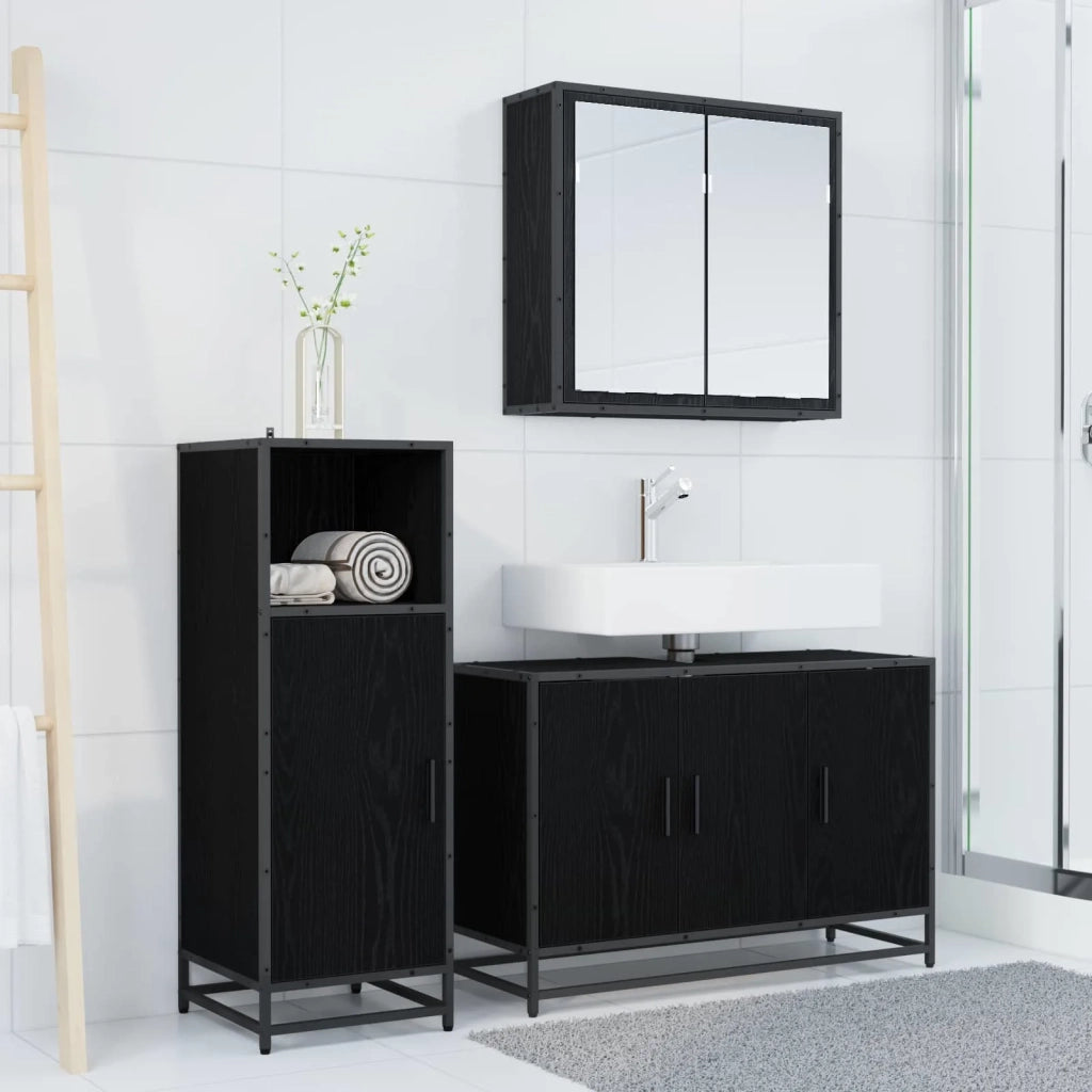 Set di mobili per il bagno 3 pcs Rovere Nero Legno multistrato