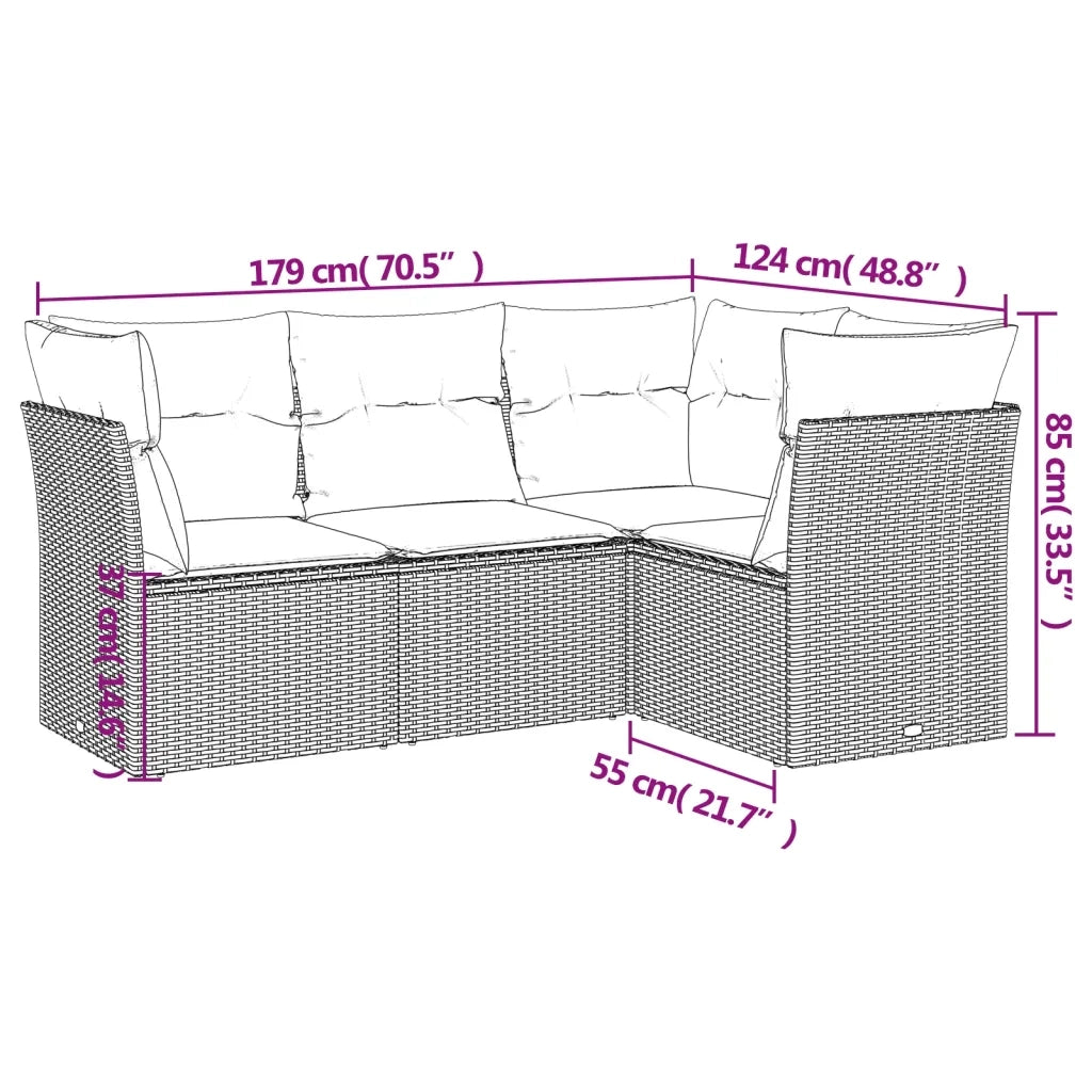 Set Divani da Giardino 4 pz | Set Salotto da Giardino con Cuscini Nero in Polyrattan