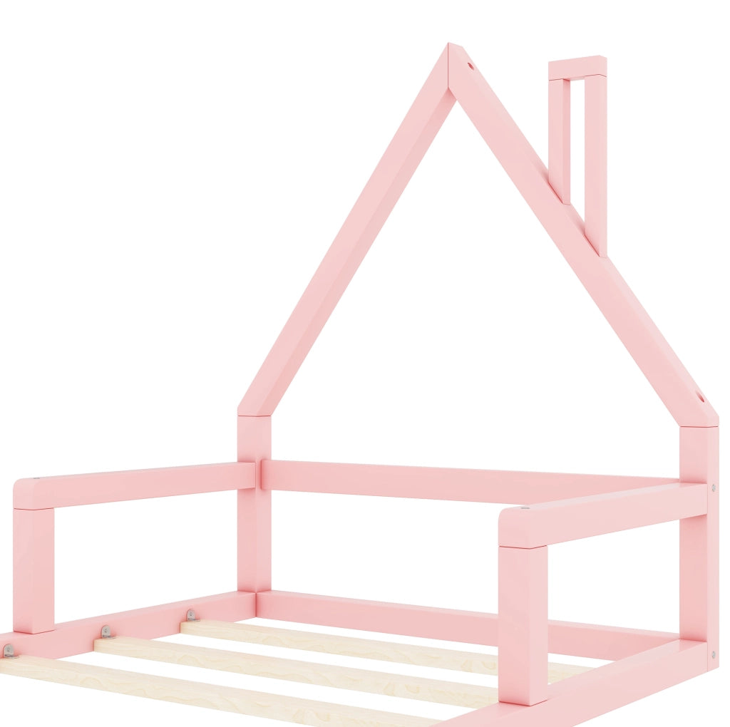 Letto per bambini a forma di casa 90x200 cm in legno di pino e MDF; rosa