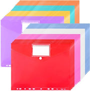 40-confezioni di archiviazione per documenti A4 con tasca, mappe per documenti A4 con foro nella fascia e spazio per etichetta, archiviazione per documenti A4 trasparente con chiusura con adesivi per 8 colori