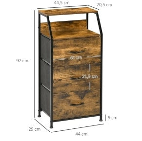 Comodino con 3 cassetti e 2 ripiani, stile industriale
