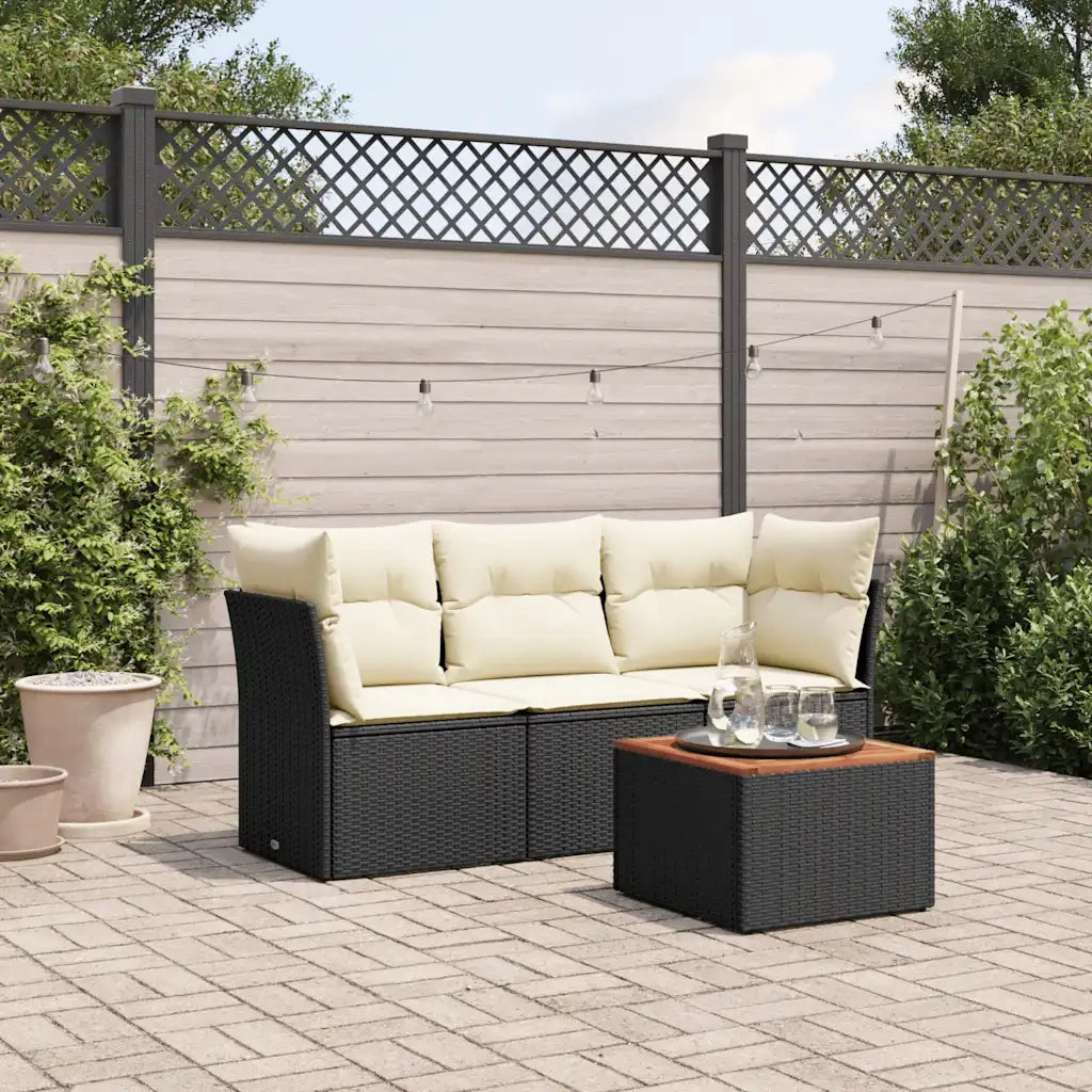 Set Divani da Giardino 4 pz | Set Salotto da Giardino con Cuscini Nero in Polyrattan