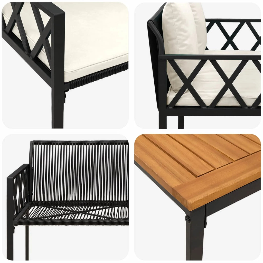 Set Mobili da Esterno 4 pcs Nero e Bianco Crema polyrattan 42025342