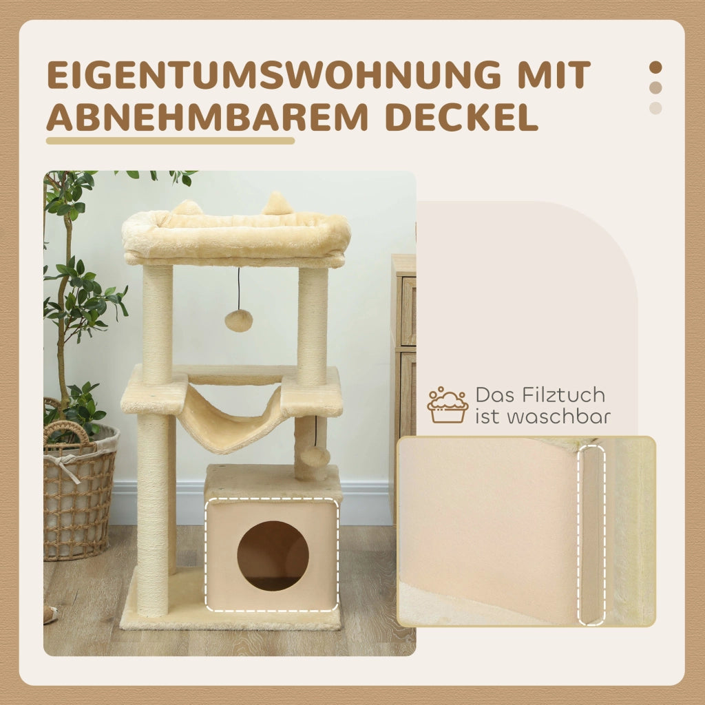 Albero tiragraffi per gatti con giocattoli ¨C zephmum ¨C 48x48x90 cm crema