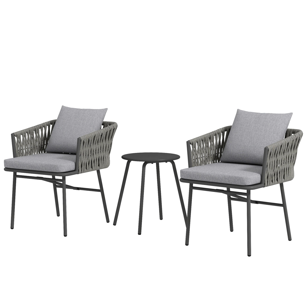 Set Giardino Polyrattan 3 Pezzi ¨C zephmum ¨C Grigio, 2 Sedie, Tavolino, 4 Cuscini