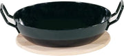 Padella gourmet con piatto in legno, 20 cm, acciaio inox smaltato, nero, 20cm