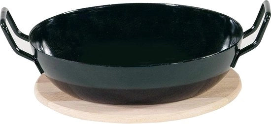 Padella gourmet con piatto in legno, 20 cm, acciaio inox smaltato, nero, 20cm