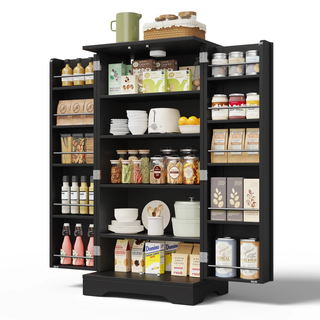 Dispensa alta con LED sensore 2 ante ripiano regolabile e vani anta per cucina soggiorno nera 120 × 60 × 40 cm