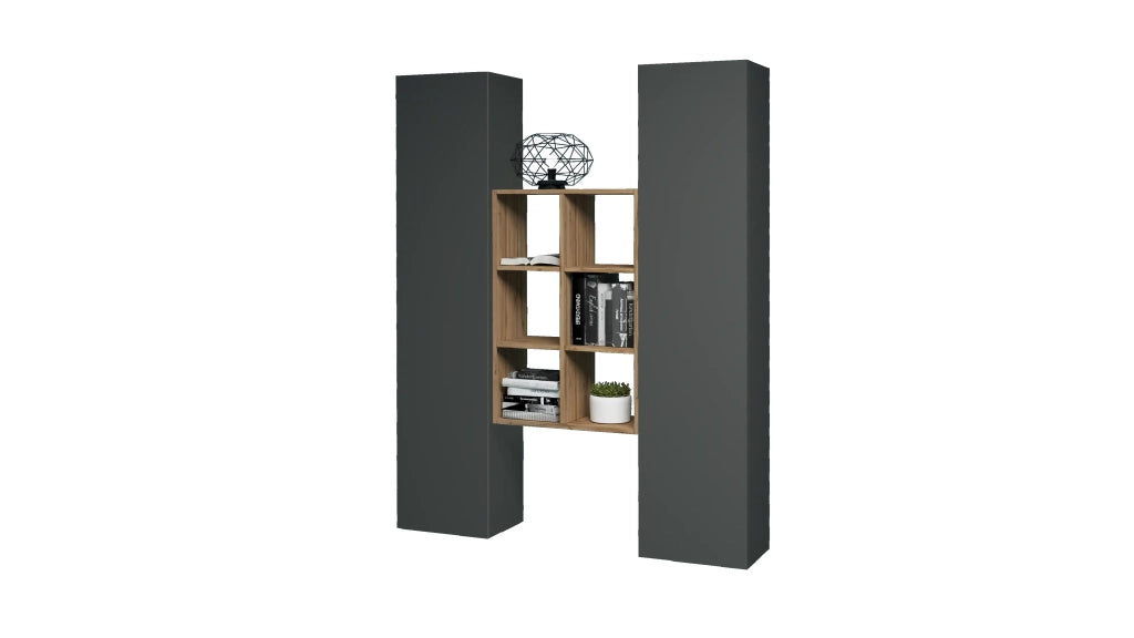 Parete attrezzata moderna antracite libreria in legno 2 armadi soggiorno Gemy RT