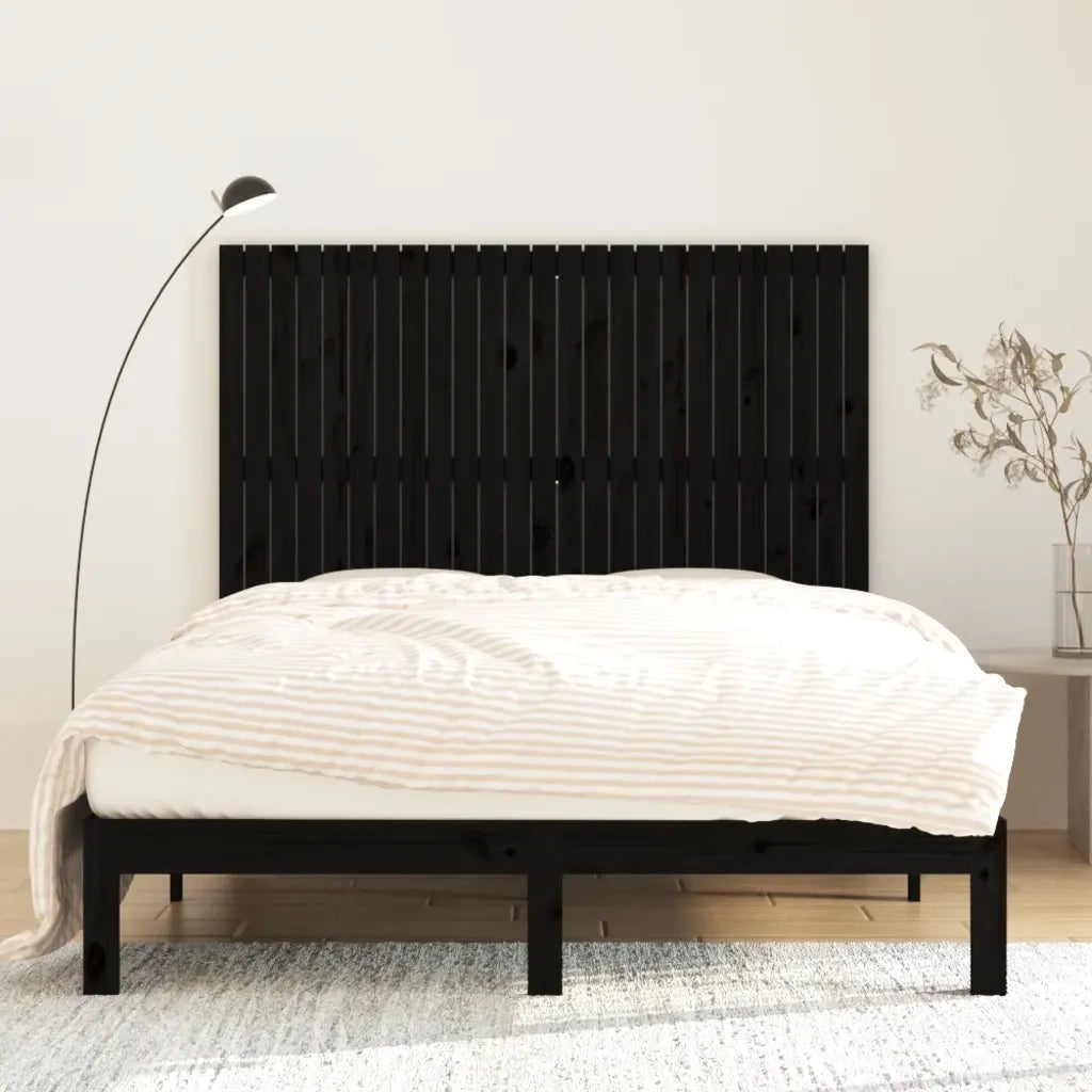 Testiera | Testata da Parete Nera 159,5x3x110cm in Legno Massello di Pino