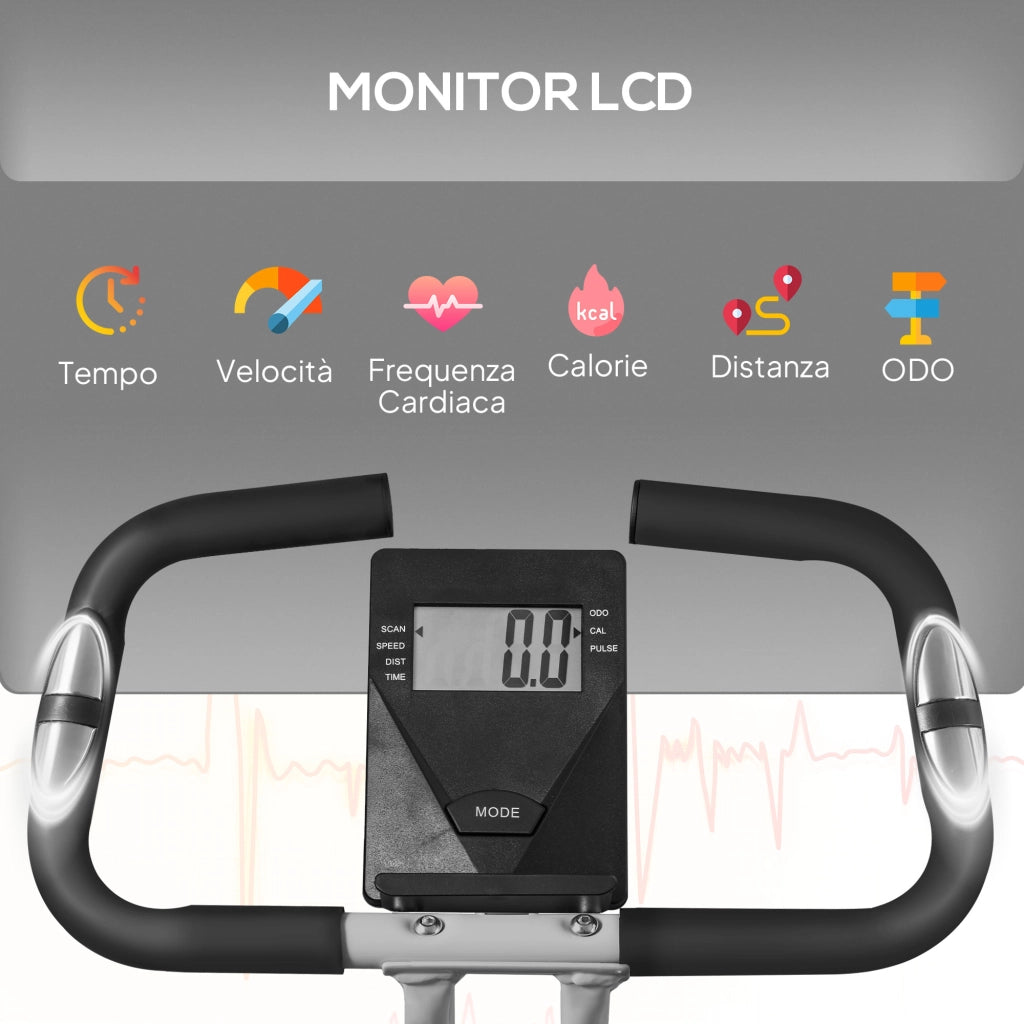 Cyclette Pieghevole Magnetica ¨C Xylo ¨C 8 Livelli, Display LCD, Sellino Regolabile, Grigio e Nero