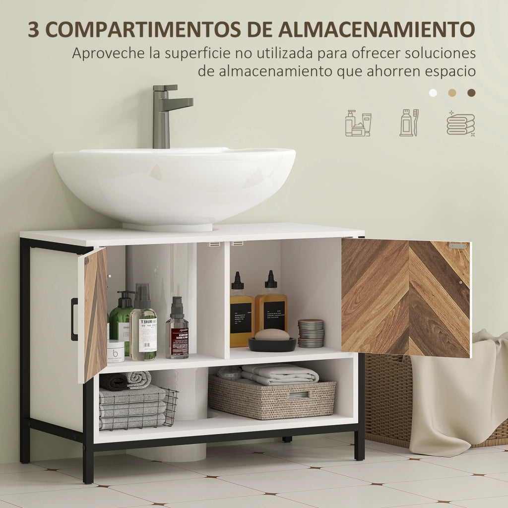 Mobile sottolavabo con 2 ante e ripiano aperto ¨C Xylo ¨C Crema e Noce 80x40x60 cm