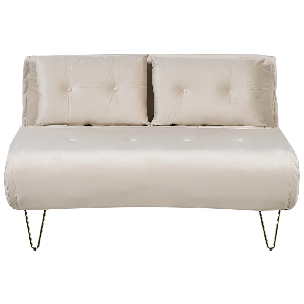 Divano Letto a 2 posti in velluto beige con gambe in metallo senza braccioli 2 cuscini gambe metallo glamour