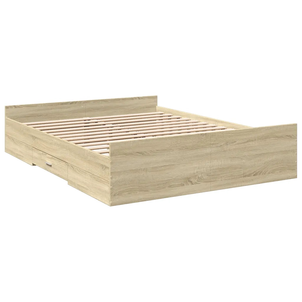 Letto matrimoniale | Letto per adulti | Giroletto Cassetti Rovere Sonoma 150x200 cm Legno Multistrato