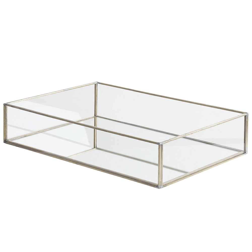 Vassoio Decorativo Argento Metallo e Vetro Rettangolare 30 x 20 cm Pezzo per Gioielli Candele