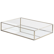 Vassoio Decorativo Argento Metallo e Vetro Rettangolare 30 x 20 cm Pezzo per Gioielli Candele