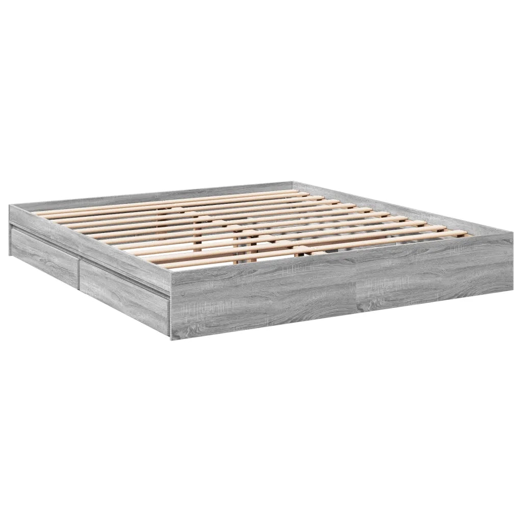 Letto matrimoniale | Letto per adulti | Giroletto Cassetti Grigio Sonoma 200x200 cm Legno Multistrato