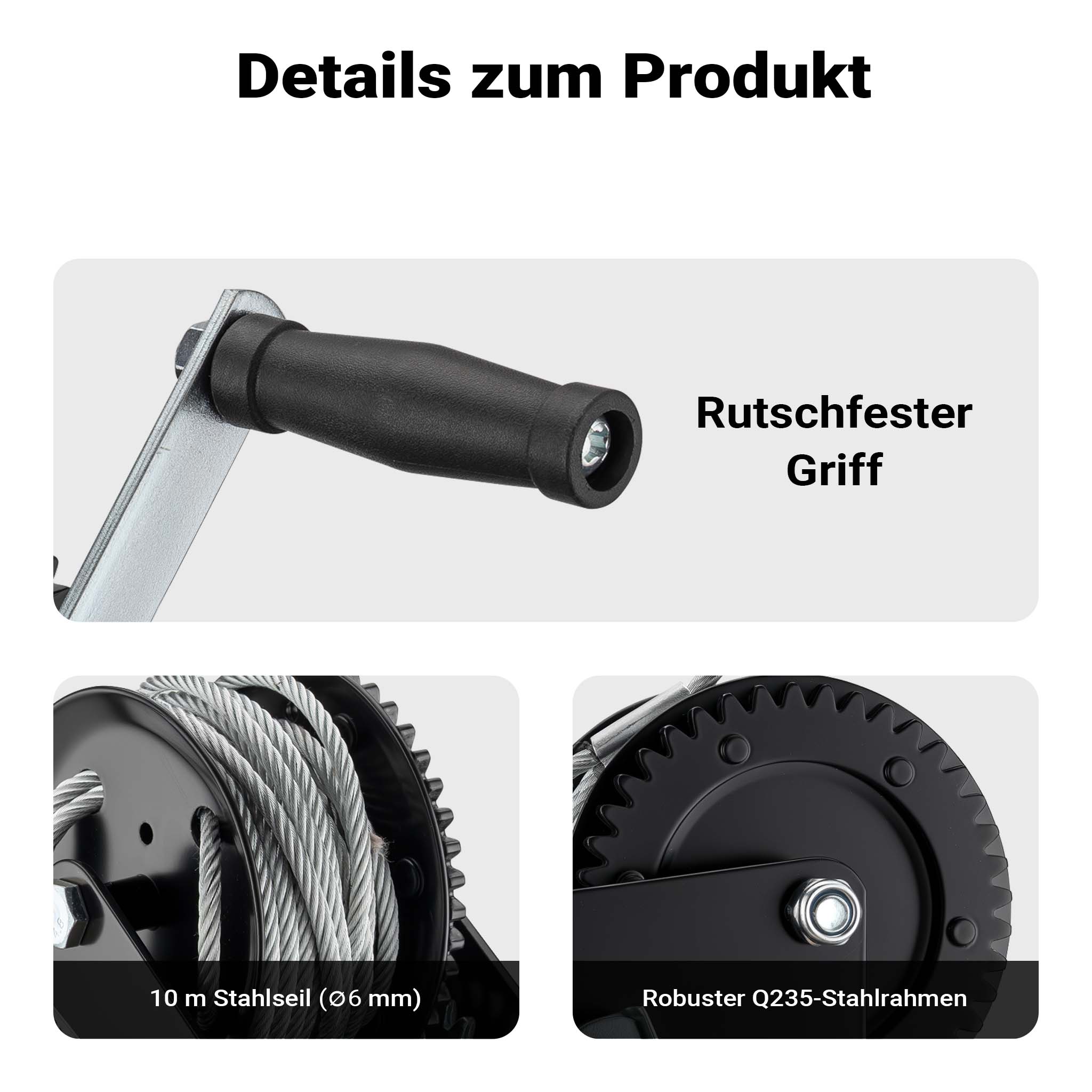 Argano manuale 1500kg fune 10m trasmissione 4:1 8:1 verricello