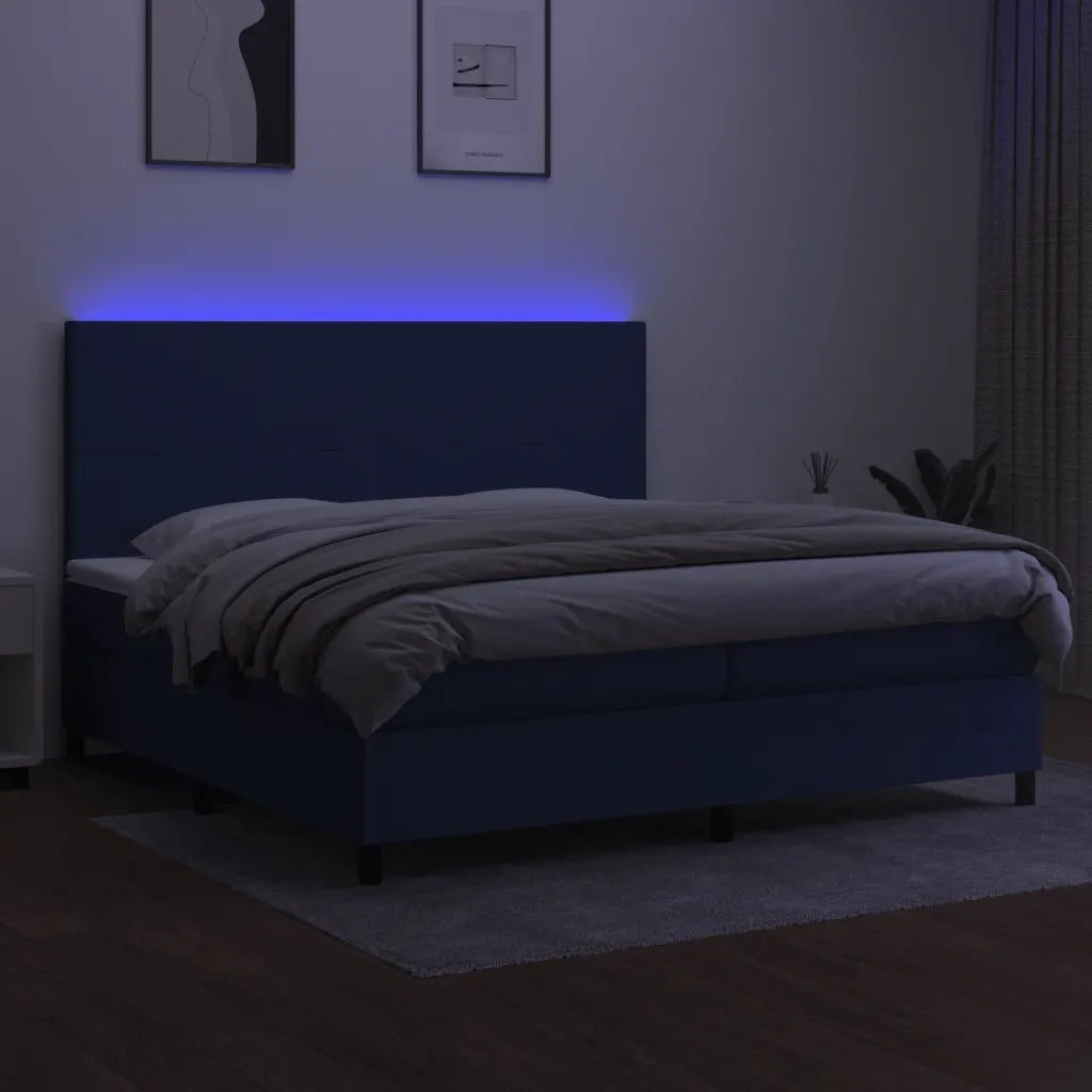 Letto a Molle Materasso e LED Blu 200x200cm in Tessuto 3134747