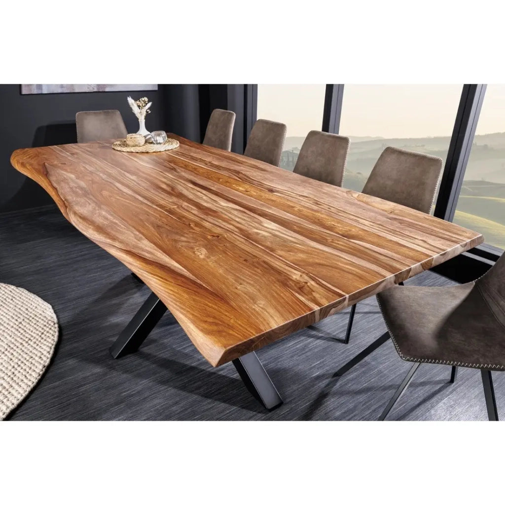 ARKAYA Legno massiccio di sheesham verniciato e metallo nero 200 cm Spessore del piano 35 mm Stile industriale
